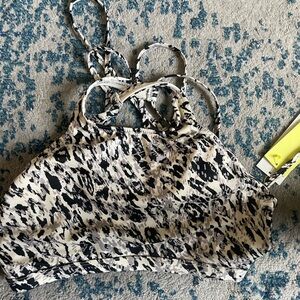 NWT black white grey high neck swim top